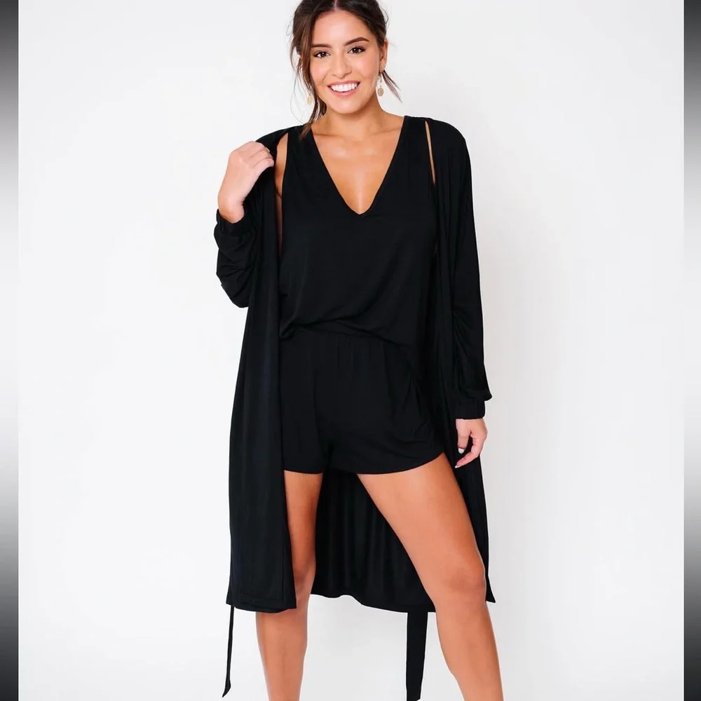 Women’s Monuit Black Stretch Knit‎ Robe
